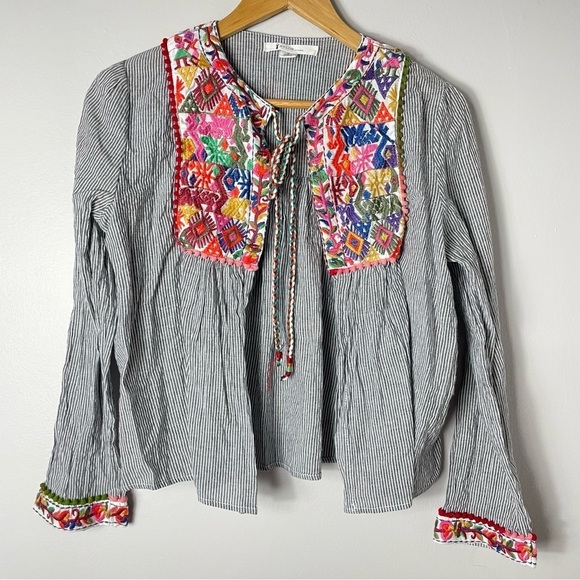 Nylon Apparel Embroidered Layover Layering Top Size M - Picture 2 of 9